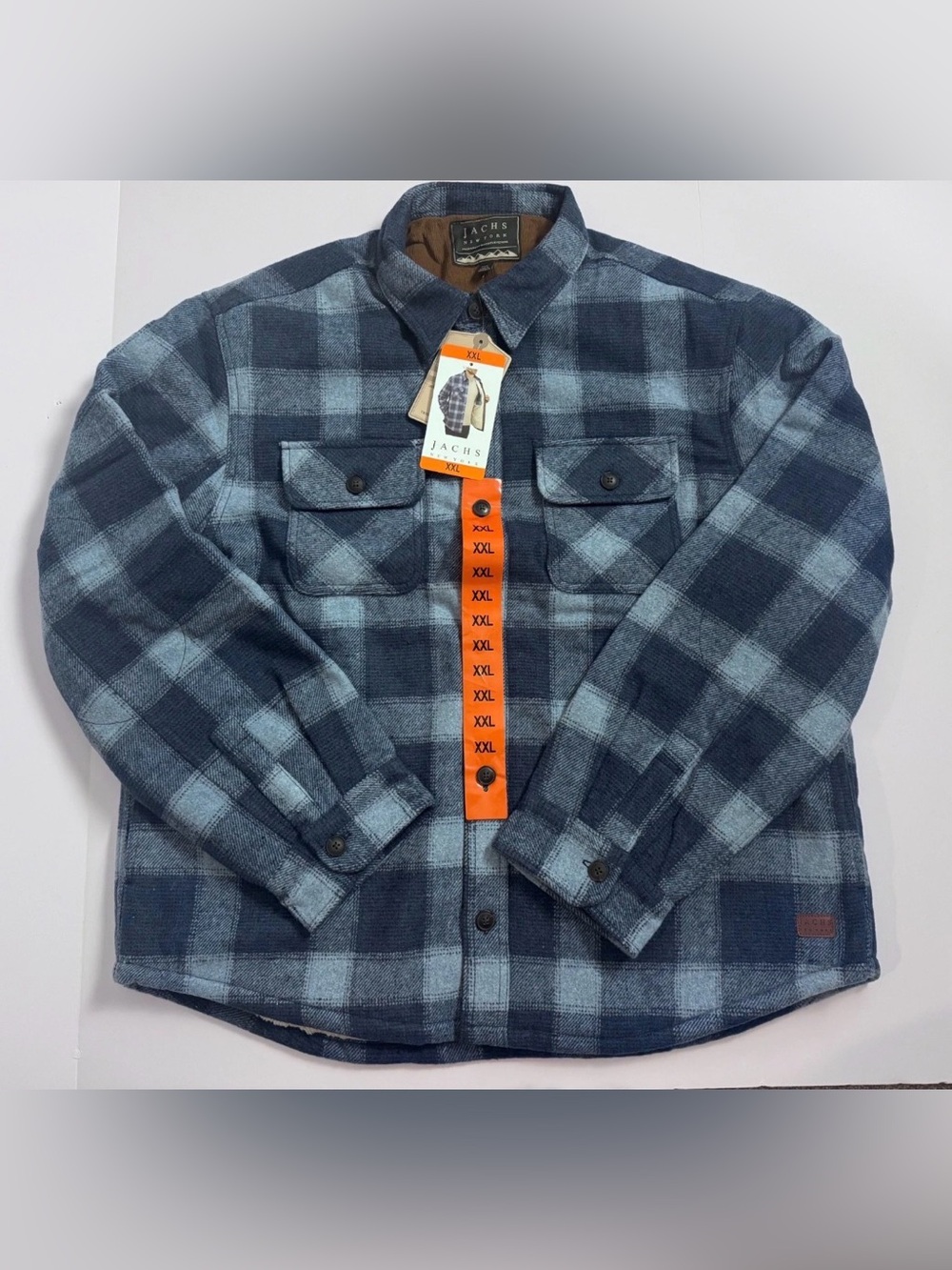 Jachs Men's Wool Blend Sherpa Lined Flannel Shirt Jacket Blue Plaid XXL NWT